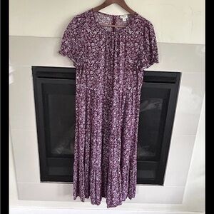 J Crew Dress Womens S Purple Ruffle Ditzy Floral Tiered Cottagecore Boho long